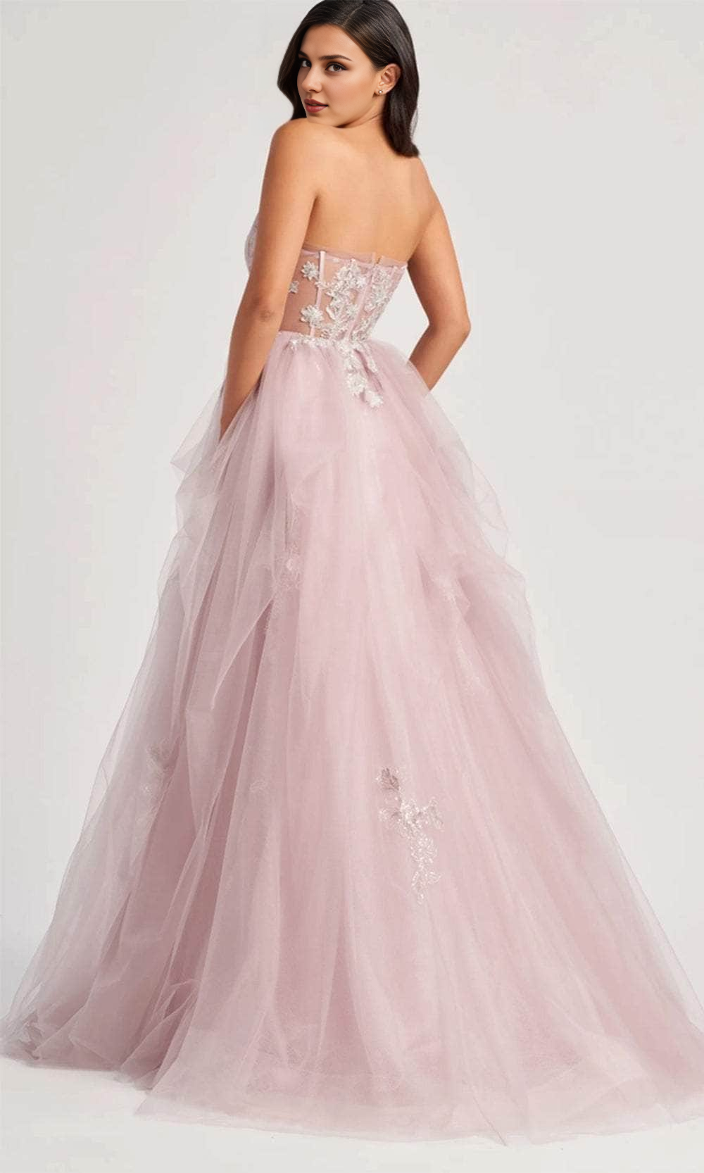 Prom Dresses Shops Ruffle Detailed A-Line Gown Floor Length Sleeveless Tulle Prom Clothing Formal Women's Dresse